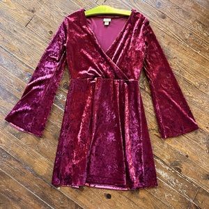 Mossimo Maroon Velvet Deep V Fit and Flare Dress Size M